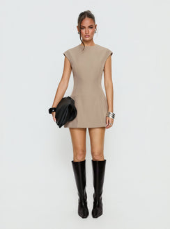 Kaelyra Tailored Cap Sleeve Romper Taupe