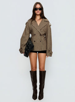 Brieanna Cropped Trench Coat Brown Check