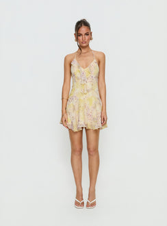 Hey Blondie Ruffle Halter Mini Dress Multi Floral