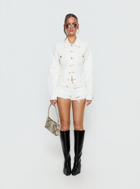 Caresse Cinched Denim Jacket White