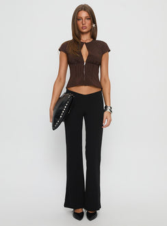 front view of model wearing Princess Polly Showstopper V-Front Pant Black Low Rise Pants 