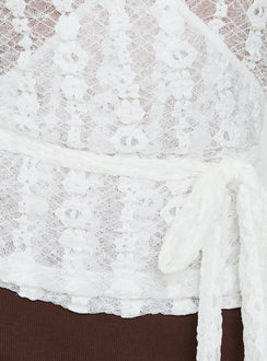 Melara Lace Long Sleeve Wrap Top White