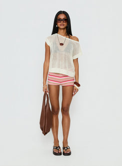 Lorenzina Sheer Crochet Off Shoulder Top Cream