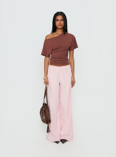 front view of model wearing Princess Polly Pedra Wide Leg Pant Pink Mid Rise Pants 