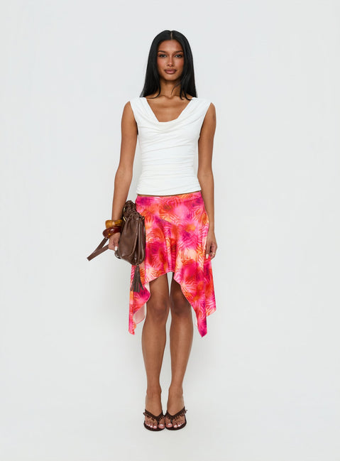   front view of model wearing Princess Polly Kimberlee Asymmetrical Midi Skirt Multi 