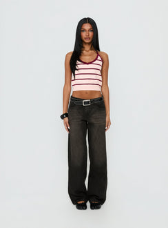 front view of model wearing Princess Polly Korinne Low Rise Baggy Jeans Washed Charcoal Low Rise Jeans 