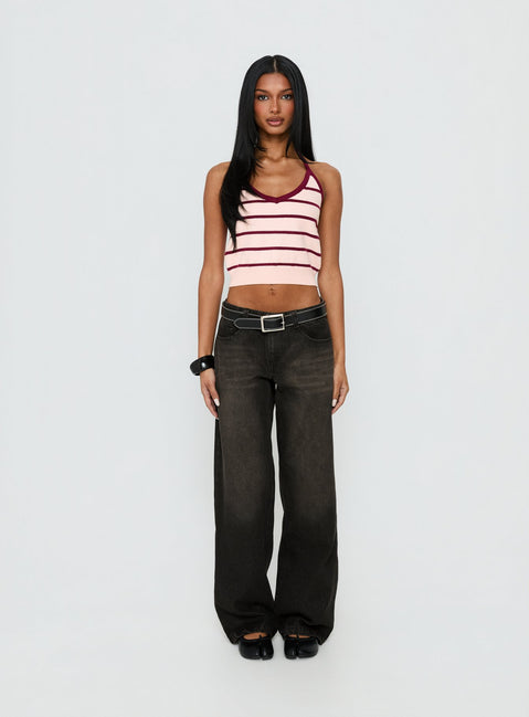 front view of model wearing Princess Polly Korinne Low Rise Baggy Jeans Washed Charcoal Low Rise Jeans 