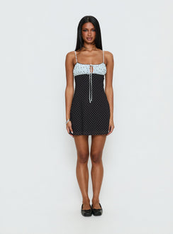 Rylann Contrast Tie Detail Mini Dress Navy / Blue Polka
