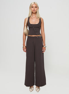 front view of model wearing Princess Polly Miku Pants Brown Mid Rise 