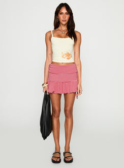   front view of model wearing Princess Polly Bumblebee Ruched Mini Skirt Pink Stripe Mini Skirts 