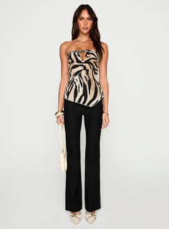front view of model wearing Princess Polly I Wonder Strapless Cut Out Top Tiger Sleeveless straight 