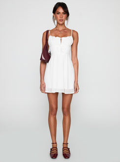 side view of model wearing Princess Polly Pure Joy Mini Dress White Scoop Neck 