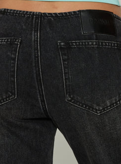 Designed with Buenos No Waist Low Rise Straight Leg Jeans Washed Black womens-jeans featuring low-rise detail Princess Polly