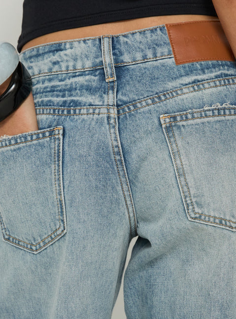 Crafted from Sooki Low Rise Cropped Jeans in Light Vintage Blue womens-jeans with low-rise waist detail Princess Polly
