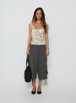 Featuring the Relaxer 3/4 Cargo Pants Charcoal in womens-regular-pants with mid-rise front view of model wearing Princess Polly
