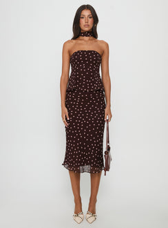 Sydni Scarf Detail Strapless Top Chocolate / Pink Polka Dot
