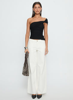 front view of model wearing Princess Polly Catiana Low Rise Wide Leg Jeans White Low Rise Jeans 