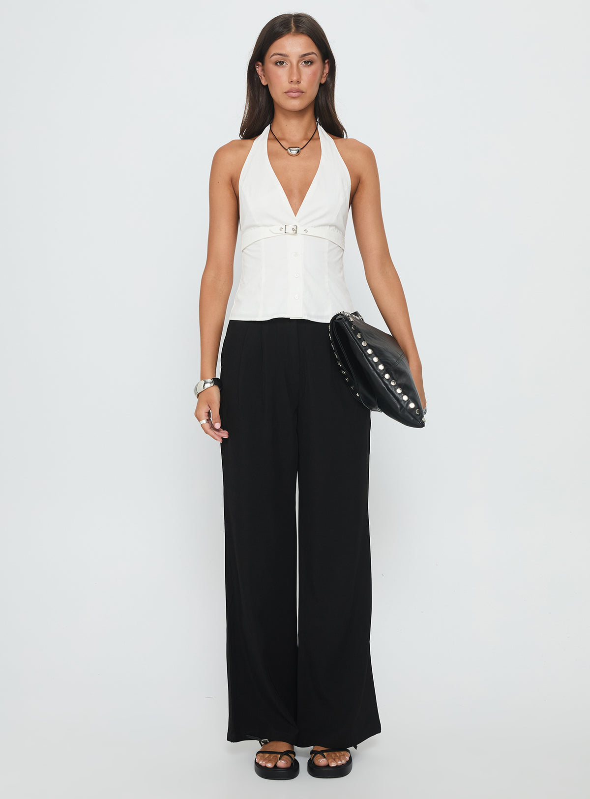 Zailah Halter Buckle Detail Top White
