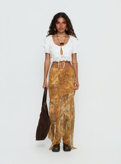 back view of model wearing Princess Polly Lyanna Hanky Hem Maxi Skirt Multi Maxi Skirts 