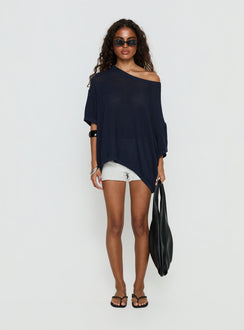 Seara Off Shoulder Knit Top Navy