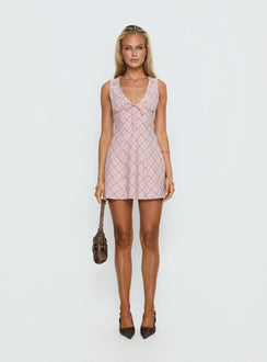 Adelena Collared Mini Dress Pink Check