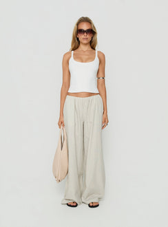 Explore the Lunea Concealed Waistband Pants Pinstripe in womens regular pants with mid-rise styling front view of model wearing Princess Polly