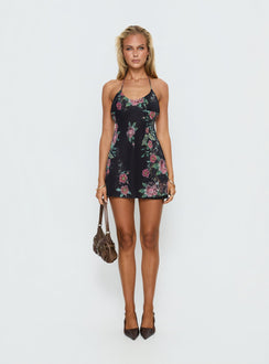 Dorelia Halter Slip Mini Dress Black Multi