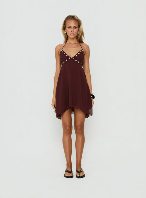 Maddalena Halter Mini Dress Chocolate