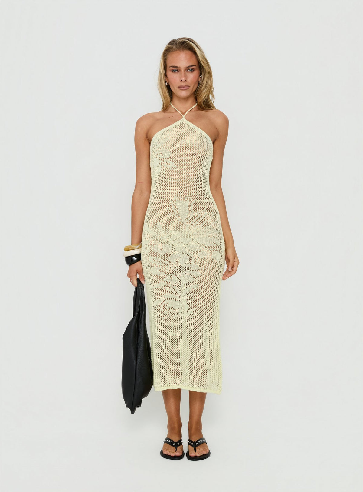 Sebelle Halter Crochet Maxi Dress Yellow