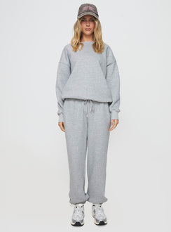 side view of model wearing Princess Polly Dream Fleece Ankle Cuff Sweatpants Grey Marle High Waisted Pants 