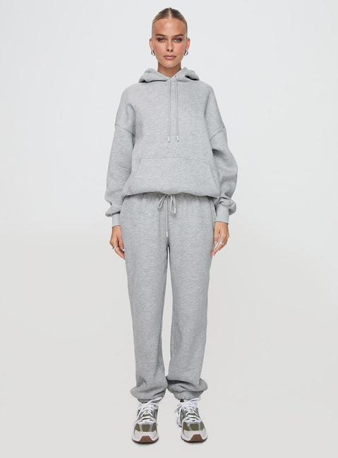 front view of model wearing Princess Polly Dream Fleece Classic Hoodie Grey Marle Longline Jumpers 