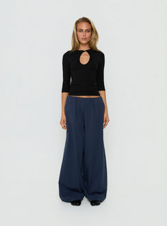 Soleia Keyhole 3/4 Sleeve Top Black
