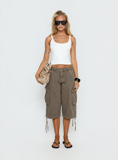 Hudsen Longline Cargo Shorts Khaki Petite