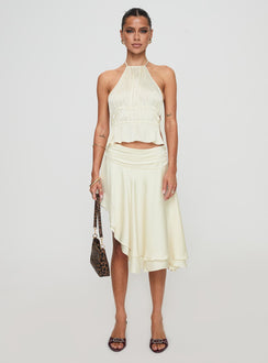 front view of model wearing Princess Polly Legacy Halter Top Ivory Sleeveless High Neck 
