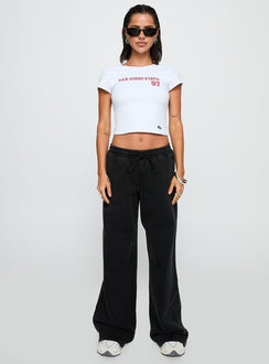 front view of model wearing Princess Polly SDSU Comeback Top White Short Sleeves Crew Neck 