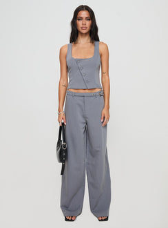 front view of model wearing Princess Polly Miku Pants Charcoal High Waisted Pants 
