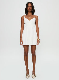 front view of model wearing Princess Polly All Too Well Mini Dress White V-Neck 