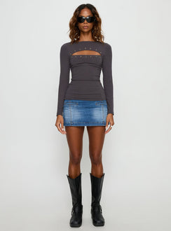 Izetta Eyelet Detail Long Sleeve Top Charcoal