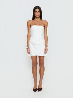 Jenevieve Strapless Drape Mini Dress White