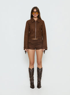 Dakohda Faux Suede Fringe Micro Short Chocolate Brown