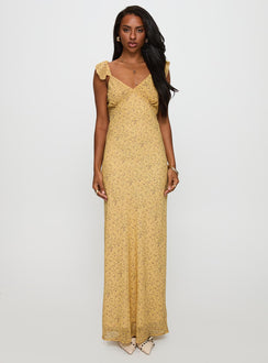 back view of model wearing Princess Polly Dearlie Frill Maxi Dress Multi V-Neck 