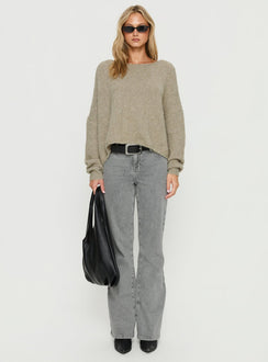 front view of model wearing Princess Polly Magic Mirror Mid Rise Bootleg Jeans Washed Grey Mid Rise Jeans Jeans 