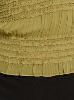 Talyn Cap Sleeve Frill Top Olive