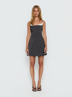 Renaissance Corset Lace Mini Dress Black / White Polka Dot