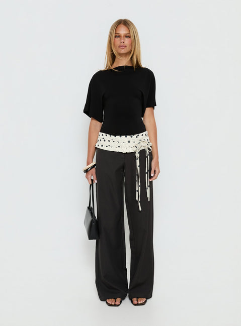 front view of model wearing Princess Polly Seneca Wrap Pants Charcoal Polka Dot Mid Rise Pants 