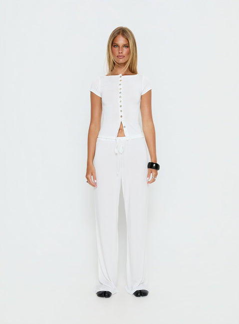 back view of model wearing Princess Polly Gavrielle Jersey Wide Leg Pants White Mid Rise Pants 