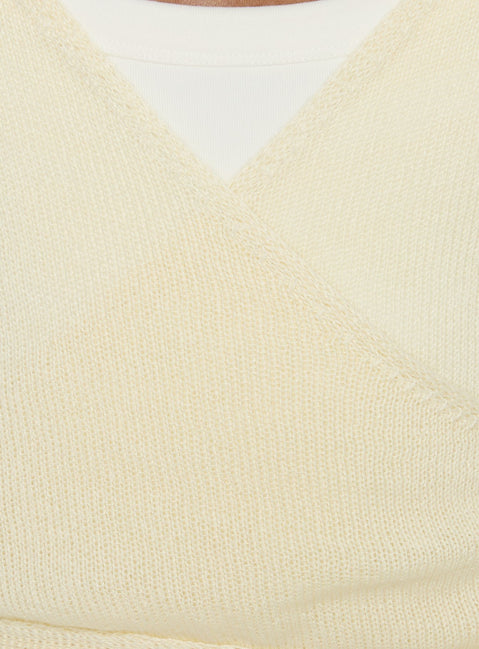 product Princess Polly Tonee Sheer Wrap Knit Cardigan Butter Cream cropped 