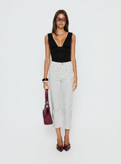 back view of model wearing Princess Polly Cindee High Rise Cropped Jeans White Polka Dot High Rise Jeans 