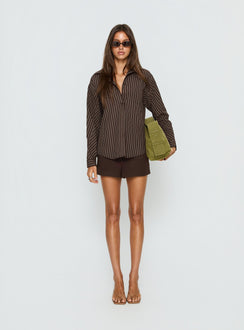 Ivara Long Sleeve Shirt Brown Stripe