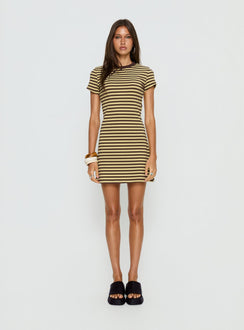Settle Down Short Sleeve Mini Dress Yellow Stripe